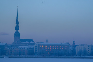 Naklejka premium Panorama of Riga in winter time.