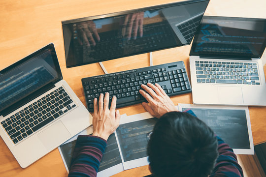 Professional Development programmer working in programming website a software and coding technology, writing codes and data code, Programming with HTML, PHP and javascript