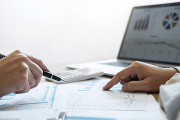 Fototapeta premium Professional Business colleague team working and analyzing with new project of accounting finance, Idea presentation and meeting strategy plan of financial business investment