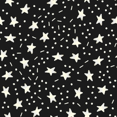 Starry night pattern. Backdrop with yellow gradient stars. Dark seamless background.
