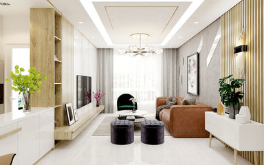 Fototapeta na wymiar 3D Render of Modern Living Room