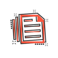 Document note icon in comic style. Paper sheet vector cartoon illustration pictogram. Notepad document business concept splash effect.