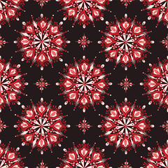 Red Mandala Floral Pattern on Dark Background