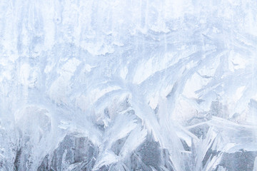 Frosty patterns on a frozen ice box in the early morning