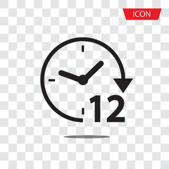 twelve hours icon vector isolated on white background.
