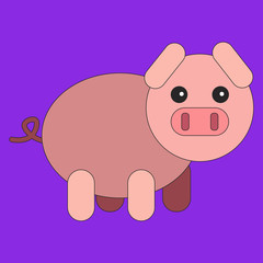 Pig in cartoon flat style