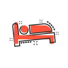 Bed icon in comic style. Sleep bedroom vector cartoon illustration pictogram. Relax sofa business concept splash effect.