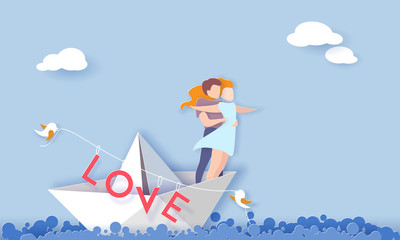 Valentines day card with couple in love heart