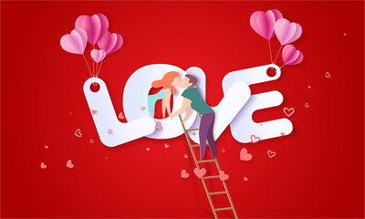 Valentines day card with couple in love hearts