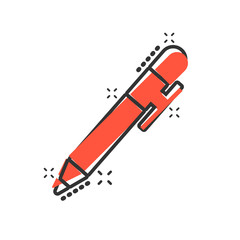 Pen icon in comic style. Highlighter vector cartoon illustration pictogram. Pen business concept splash effect.