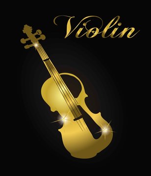 Golden violin silhouette. 