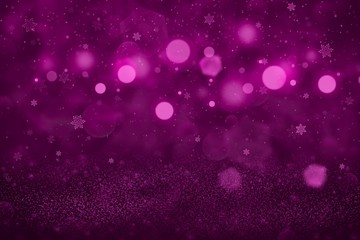 pink cute sparkling glitter lights defocused bokeh abstract background with falling snow flakes fly, holiday mockup texture with blank space for your content