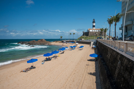 Salvador Bahia - Beach with Barra Lighthouse in the background