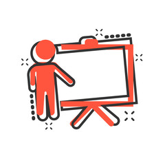 Training education icon in comic style. People seminar vector cartoon illustration pictogram. School classroom lesson business concept splash effect.