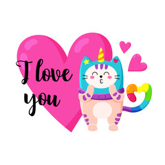 Cute cartoon vector doodle cat.