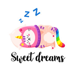 Cute cartoon vector doodle cat.