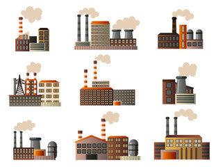 Set of buildings of an industrial manufactory. Different buildings of factories producing crude oil, gas and others.
