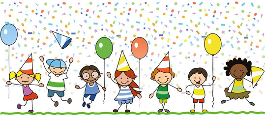 happy kids celebrating birthday party - children illustration -