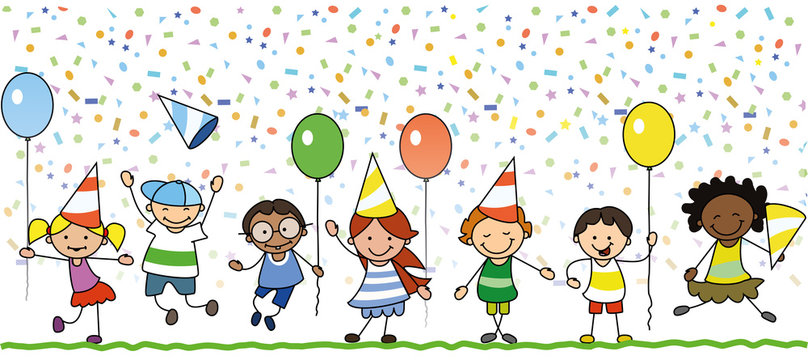 happy kids celebrating birthday party - children illustration -