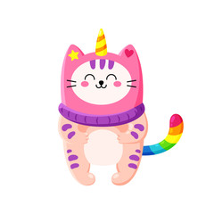 Cute cartoon vector doodle cat.