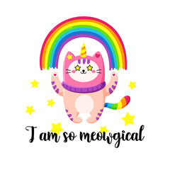 Cute cartoon vector doodle cat.