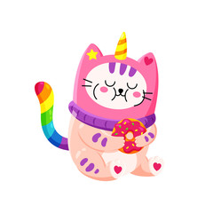 Cute cartoon vector doodle cat.