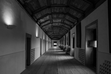 Sconce Lit Hallway, Sao Martinho Monastery, Portugal