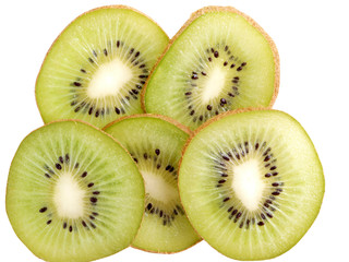 Green raw fruit kiwi on white background