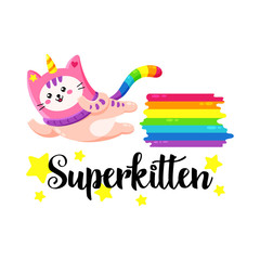 Cute cartoon vector doodle cat.