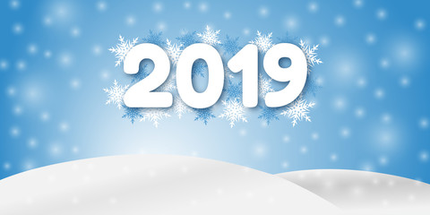 Winter snow scene - 2019 Happy New Year blue banner