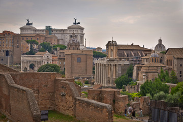 This is a view of famous ancient market of Rome called Forum Romanum. August 5, 2018. Rome, Italy.