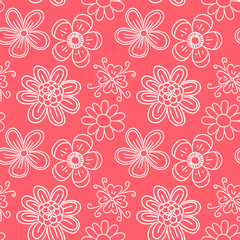 Flower seamless pattern. Pink color vector background. Summer and spring print