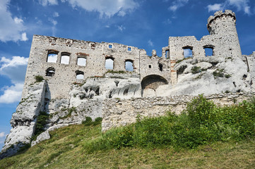 Fototapeta na wymiar Ruined medieval castle with tower in Ogrodzieniec, Poland.