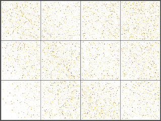 Gold polka dot confetti celebrations. Simple festive modern design. Holiday vector. Set 12 in 1