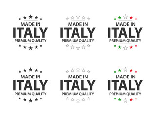 Set of four Italian icons, Made in Italy, premium quality stickers and symbols, simple vector illustration isolated on white background