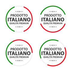 Set of four Italian icons, Made in Italy, premium quality stickers and symbols, simple vector illustration isolated on white background