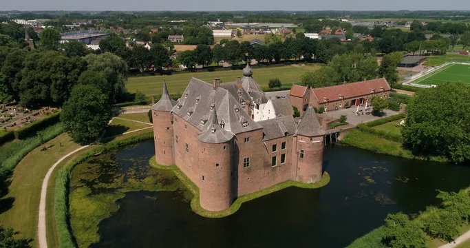 Aerial view of Ammersoyen Castle (in Dutch: Kasteel Ammersoyen) is a medieval castle , Netherlands.