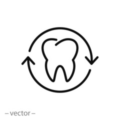 tooth, arrows rotate around, icon, line sign, vector illustration