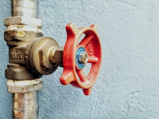 View of a red water main tap