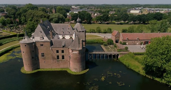 Aerial view of Ammersoyen Castle (in Dutch: Kasteel Ammersoyen) is a medieval castle , Netherlands.