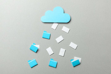 Cloud storage. Personal and business information and files are stored online in the cloud. Blue...