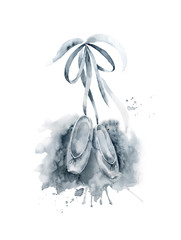 Ballet slippers. Watercolor hand painted illustration isolated on white background.Ballet series. © Lora