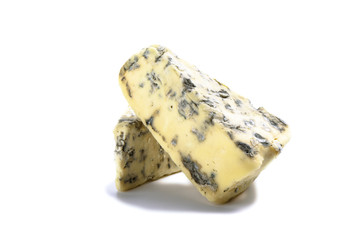 Cheese with mold isolated on white background.
