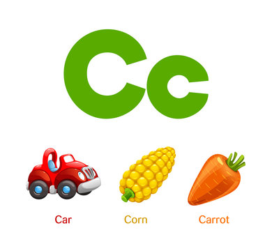 Cute children ABC animal alphabet flashcard words with the letter C for kids learning English vocabulary.