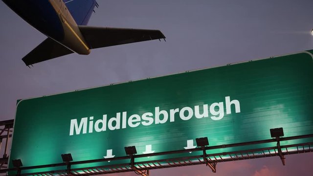 Airplane Take off Middlesbrough during a wonderful sunrise