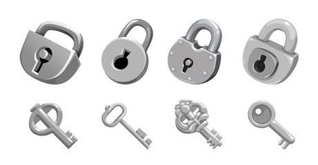 vector set of keys and locks icons detailed photo realistic
