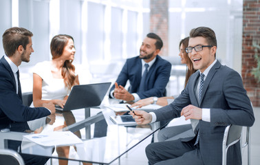 successful business team sitting at the office Desk