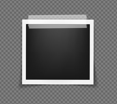 Square realistic frame template on sticky tape with shadows isolated on transparent background. Vector illustration