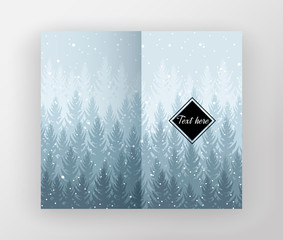 vector design of leaflet with print of pine forest in winter. snowy landscape illustration