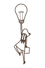 businesswomen with rocket and light bulb character
